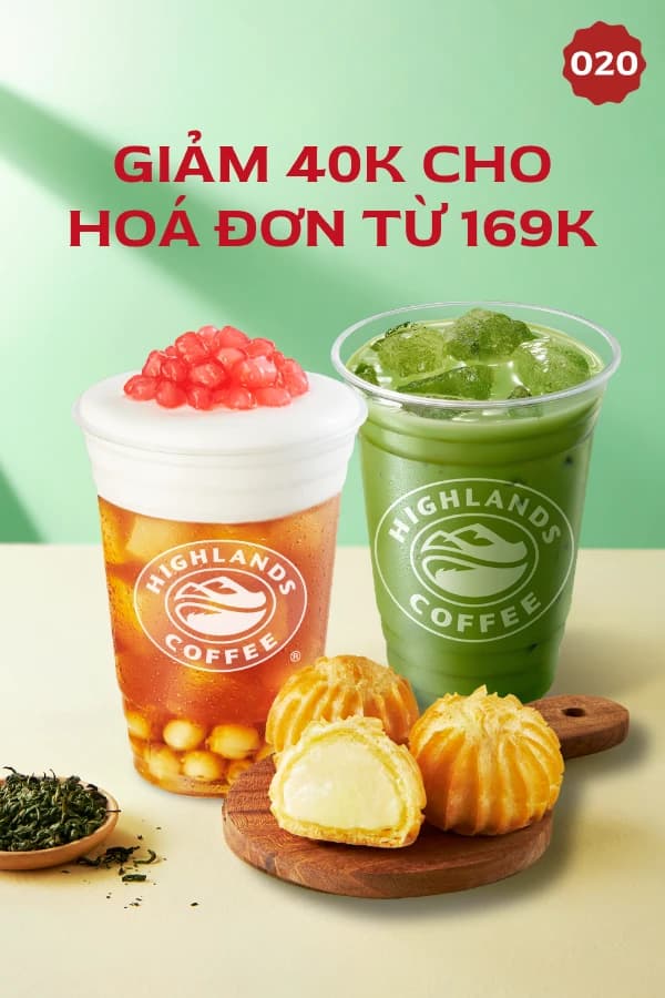 Voucher Highlands Coffee giảm 40k cho hoá đơn từ 169k